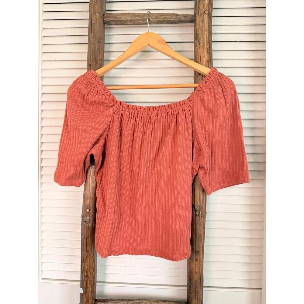 Madewell‎ Ribbed Puff Sleeve Top S Terracotta